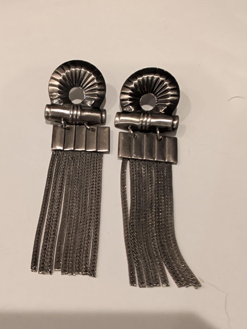 VINTAGE 1980s Gunmetal Statement Earrings – Chain Fringe Tassel